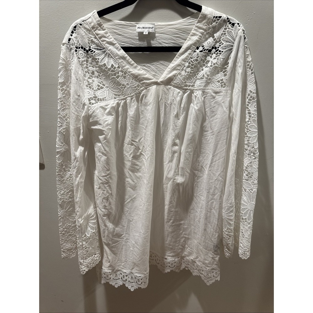 Pia Rossini Mini Dress White Cotton And Lace Women's Size M Beach Cruise Romatic